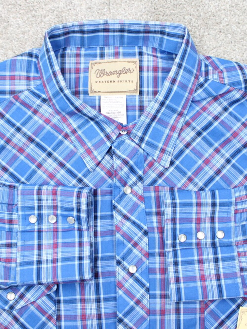 Wrangler Shirt NWT Mens 3XL XXXL Blue/Red Plaid Pearl Snap Western Long Sleeve
